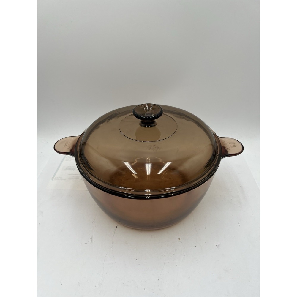 Vintage Corning VISIONS Amber 4.5L 5 Qt Dutch Oven Pot w/ Lid USA
